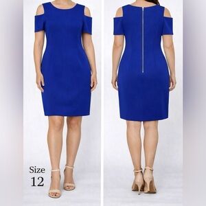 Calvin Klein Royal Blue Cold Shoulder Mini Sheath Dress Size 12